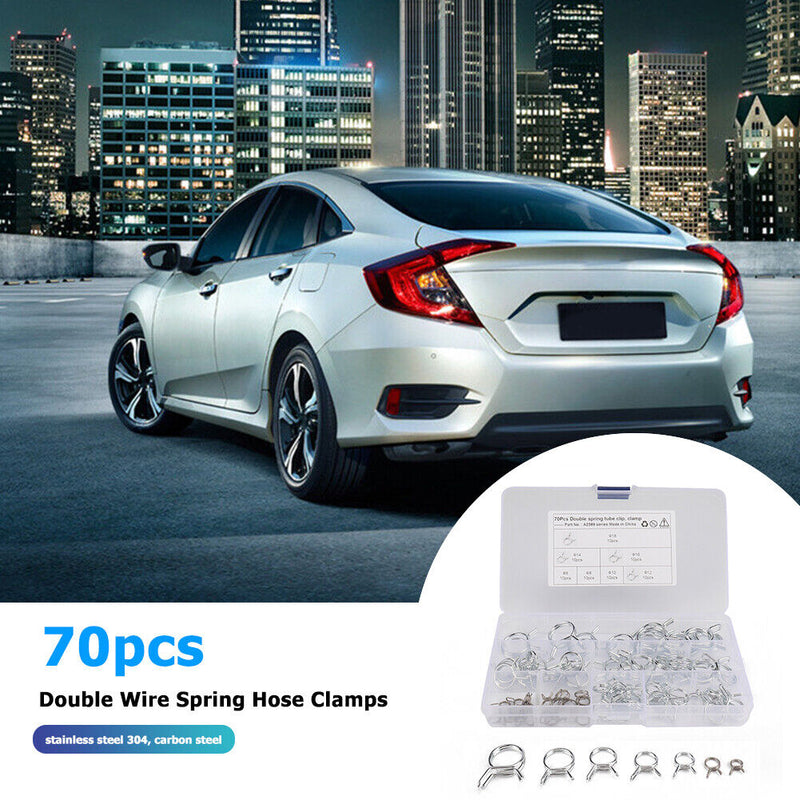 70pcs/set Assorted Double Wire Spring Clamps for Fuel Line Hose Tube 6-18mm
