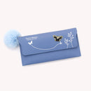Women PU Flap Wallet with Plush Ball Lady Butterfly Coin Purse (Blue)