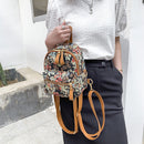 Retro Women Flower Printing Canvas Rucksack Handbags Casual Ladies Mini Backpack