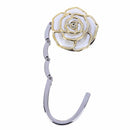 Portable Folding Table Bag Hook Hanger Holder Rose Rhinestone Decor(Ivory)