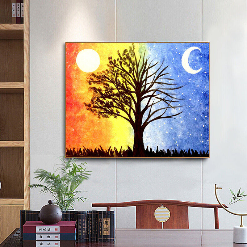 Sun Moon Tree Oil Painting By Numbers DIY Frameless Art Picture On Canvas