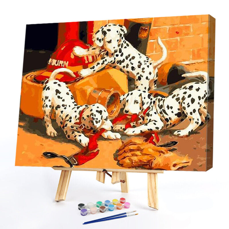 Frameless Painting By Numbers DIY Playing Dogs Picture Craft Home Wall Decor Kit