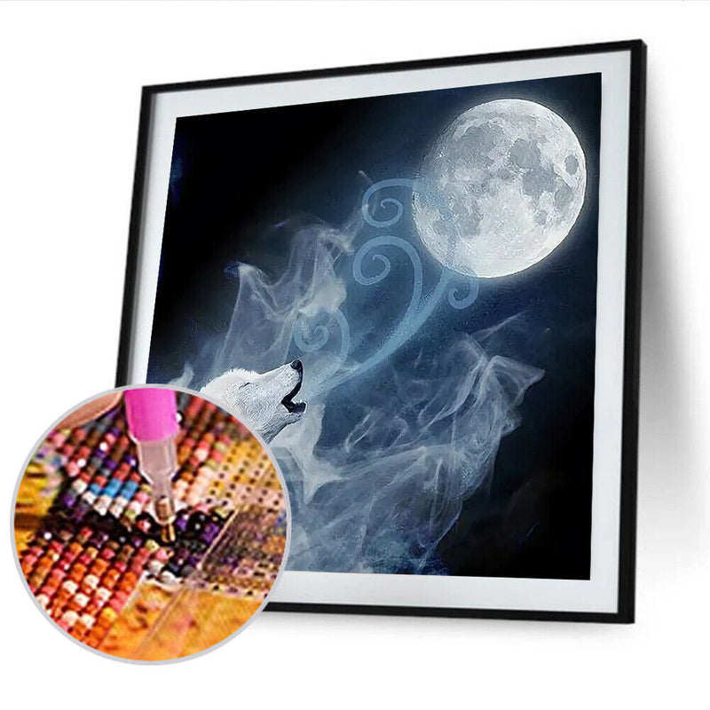 5D Rhinestone Pictures DIY Moon Wolf Full Round Drill Diamond Painting Craft Kit