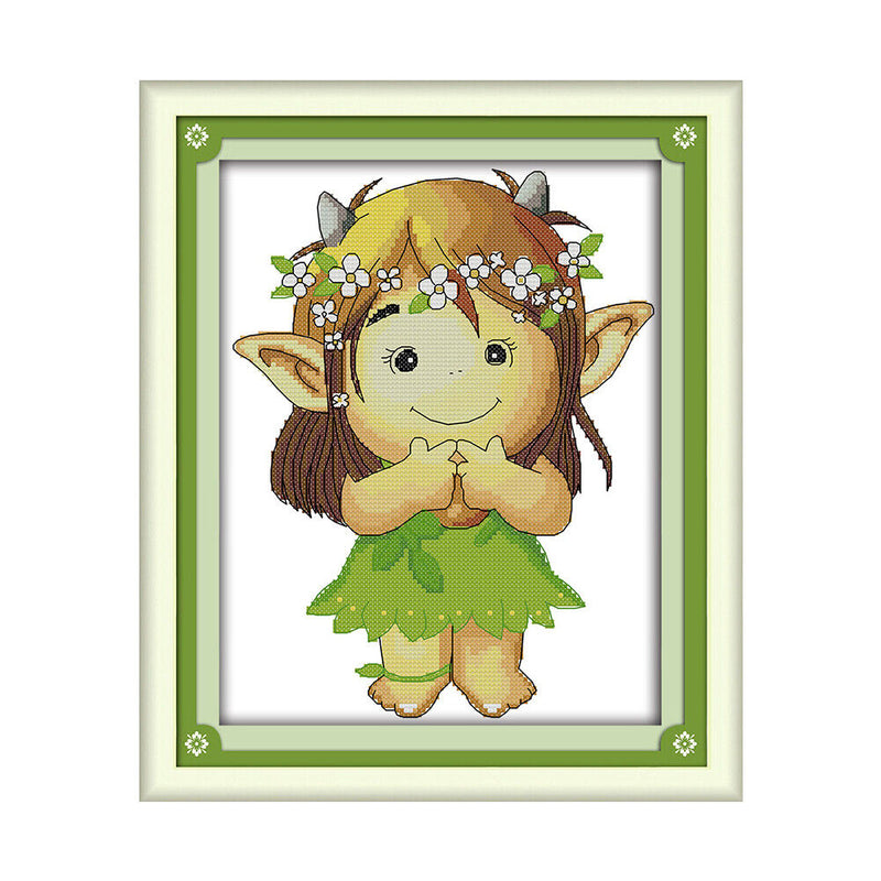 Part Embroidery Wood Elves 2-Strand 14CT Printed Fabric Cross Stitch Needlework