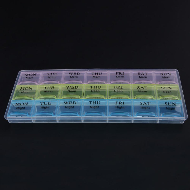 7 Days Weekly Transparent 21 Compartment Lid Tablet Pill Box Holder Case