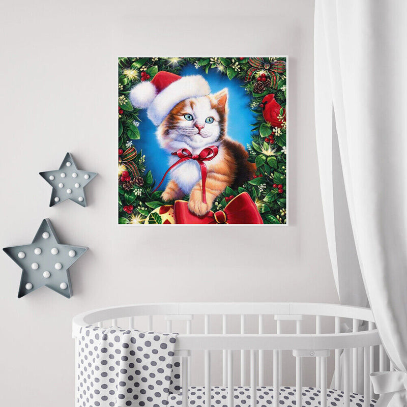 Christmas Cat Oil Paint By Numbers Kits Canvas DIY Picture Hand Painted Wall Art