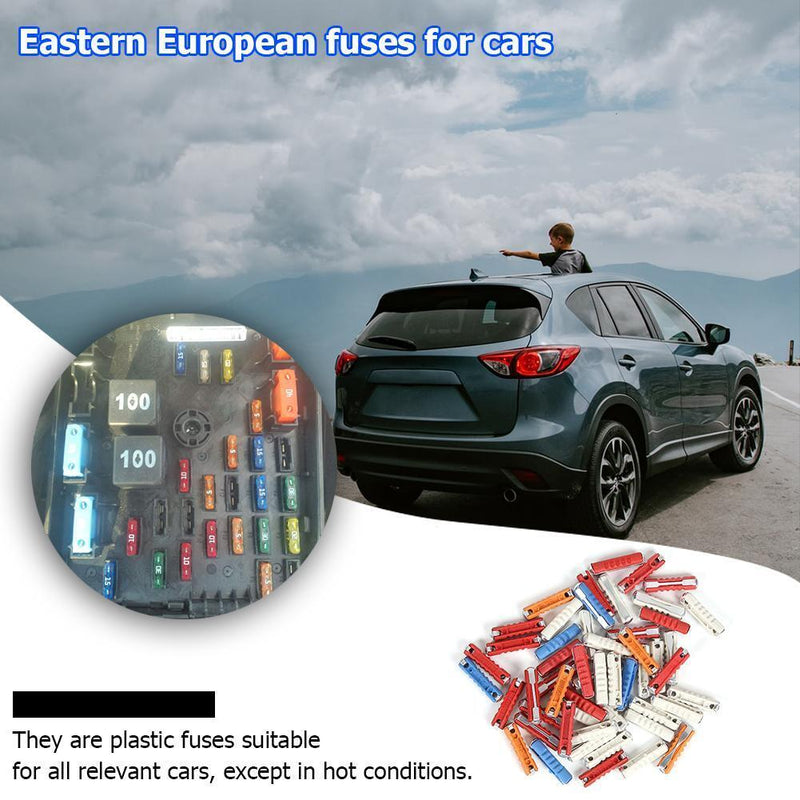50pcs Car Fuse Kit 5A 8A 16A 25A Plastic+Zinc Continental Torpedo Auto Fuse