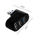 Mini Rotatable 3 Port USB Hub U Disk Reader Splitter for PC (USB 3.0 Black)