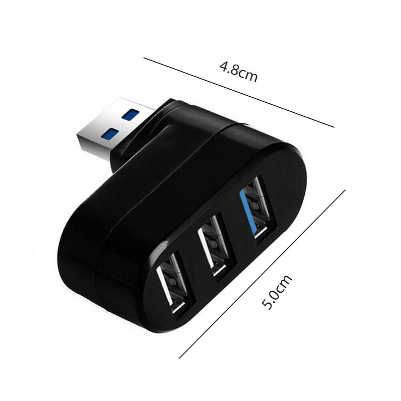 Mini Rotatable 3 Port USB Hub U Disk Reader Splitter for PC (USB 3.0 Black)