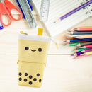 Retractable Milk Tea Pencil Case Stationery Storage Pen Holder (Yellow) Newly