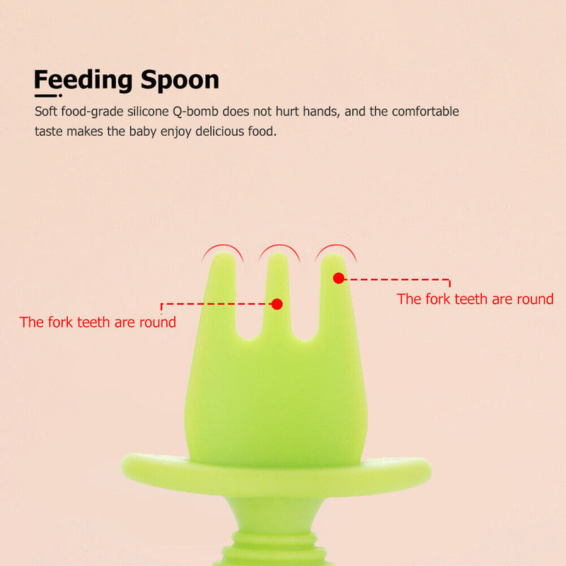 Baby Silicone Training Feeding Spoon Toddlers BPA-free Tableware (Green) Newly