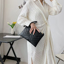 Women PU Thread Envelope Bag Solid Color Zipper Luxury Clutch Purse (Black)
