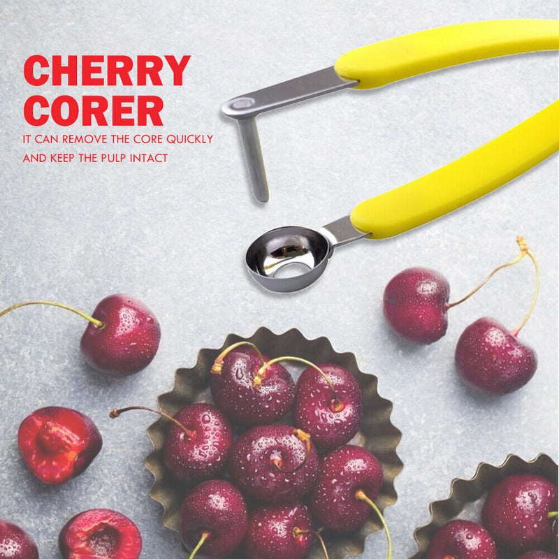 Stainless Steel Cherry Olive Corer Fruits Core Remover Seed Pitter (Yellow)