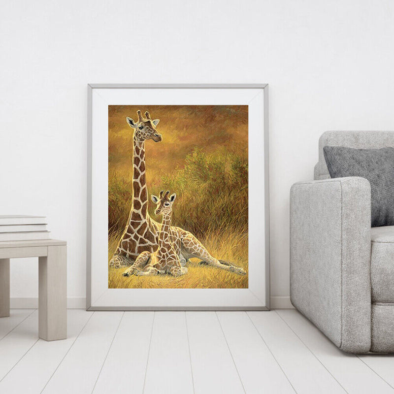 Handpainted DIY Giraffe Mother Child Oil Paint by Numbers Picture Craft Gift Kit