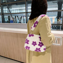 Fashion Flower Print Shoulder Bag Women Winter Plush Small Handbag (Purple)