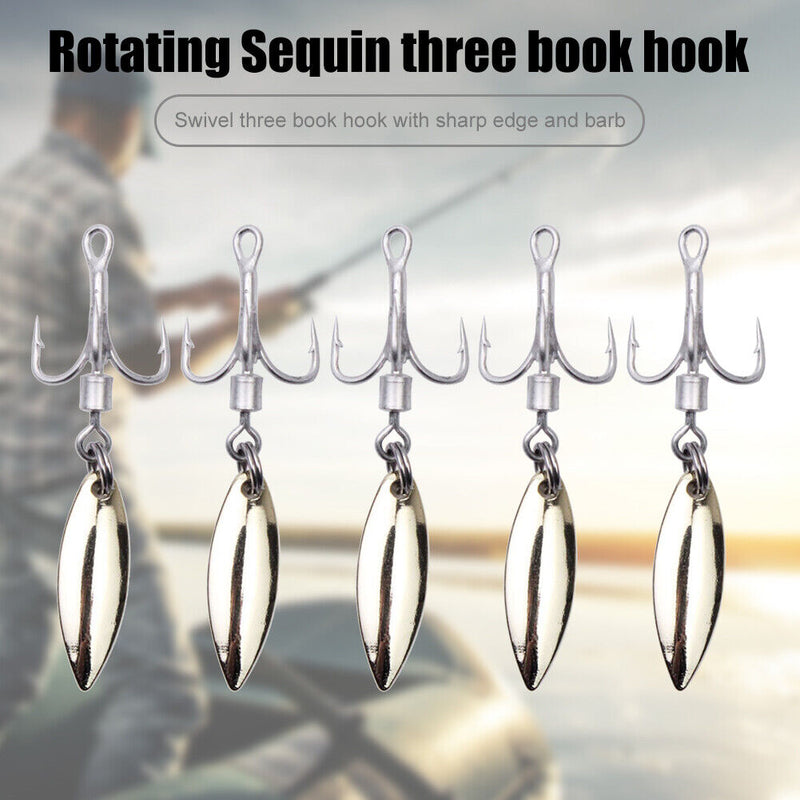 Rotating Sequin Hooks Lure Metal Barbed Fishing 3-Hook Freshwater Fishing Hoo