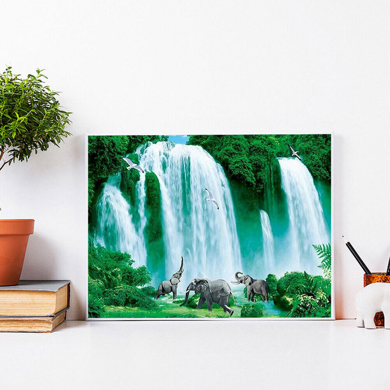 5D DIY Diamond Painting Elephants Waterfall Full Round Drill Crafts Mosaic Sets