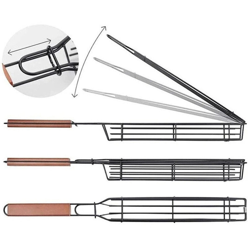 BBQ Outdoor Fish Grilling Basketball Durable Roasting Chicken Clip with Wood Handle