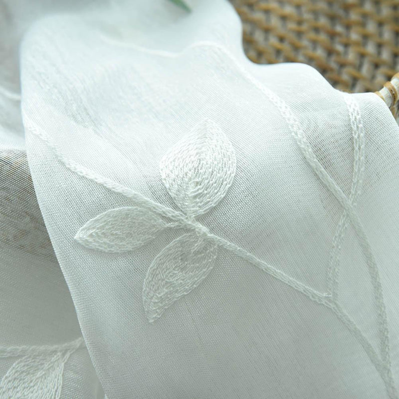 Embroidery Printing Curtain Window Screening Home Yarn Tulle Curtain(White)