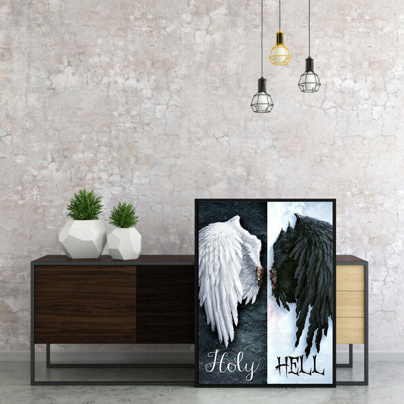 Canvas Paint By Numbers Black White Angel Wings Oil Hand Painted Home Art
