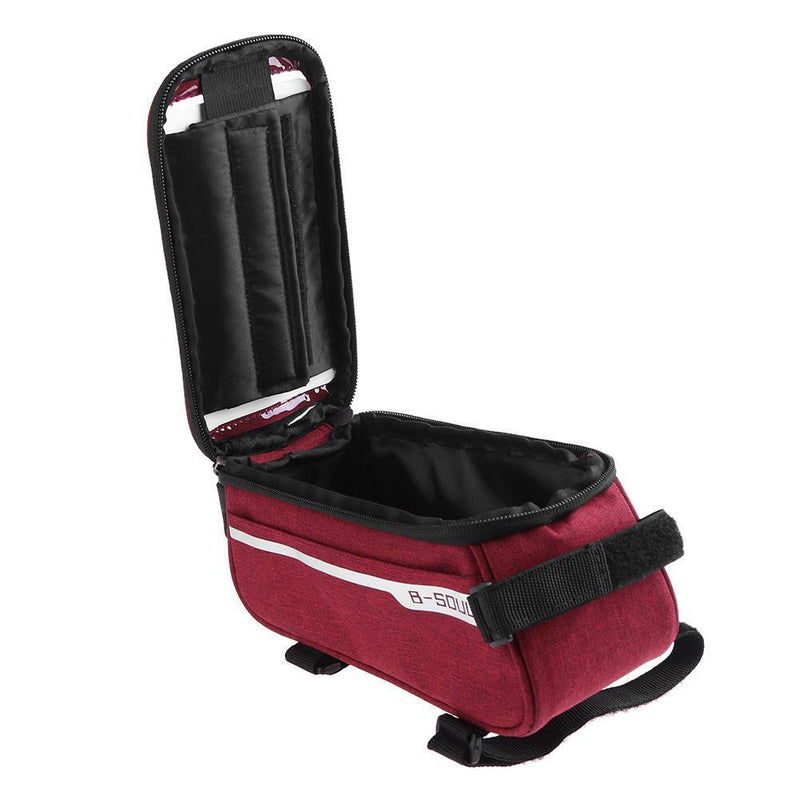 Waterproof Bicycle Front Tube Bag 6in Phone Touch Screen Saddle Bag (Red) Newly