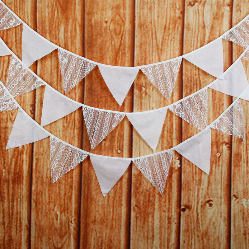 12 Flags White Flower Lace Flag Banner Pennant Wedding/Birthday Party Decor