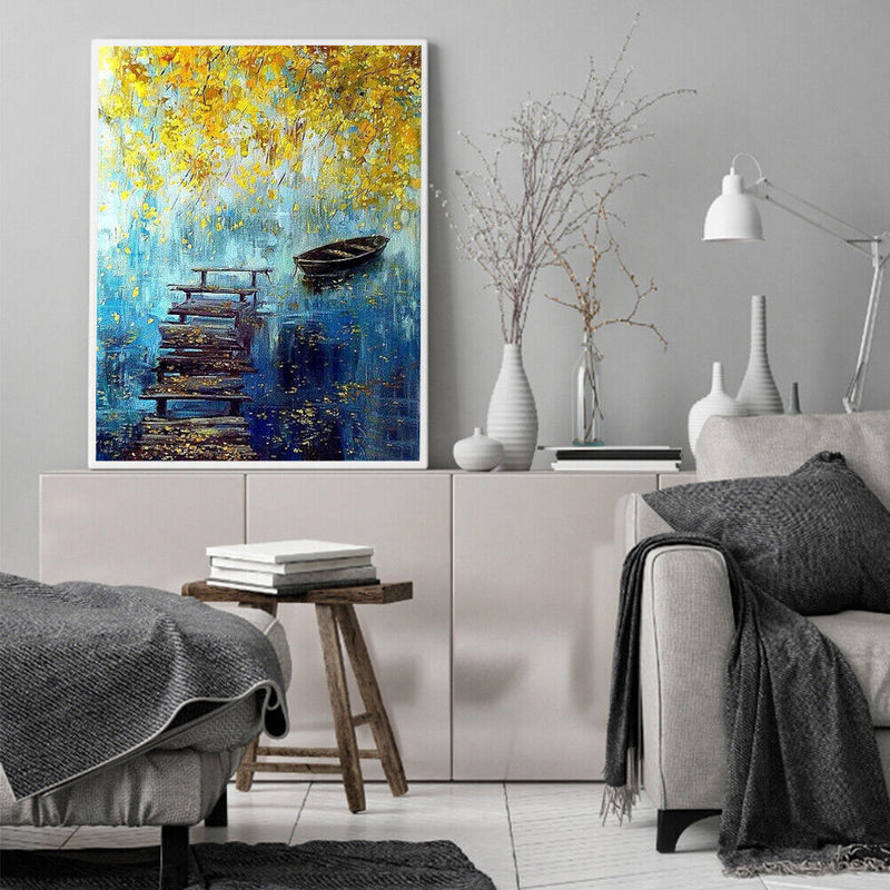 Frameless Oil Paint By Numbers Riverside Boat DIY Canvas Picture Craft Kit