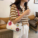 Fashion Women Flower Contrast Color Canvas Underarm Bag Casual Small Handbags