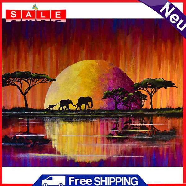 5D DIY Diamond Painting Kits Full Round Drill Moon Elephant Family Mosaic Craft