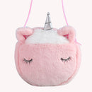 Plush Cartoon Licorne Handbag Zipper Mini Casual Crossbody Bag (White Pink)