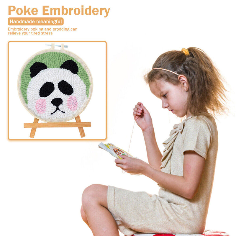 Panda Pattern Punch Needle Embroidery Kit DIY Craft Easy Needlework Wool Work