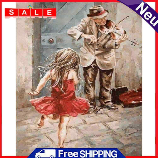 Frameless Oil Paint By Numbers DIY Street Old People Picture Craft Kit for Home