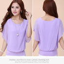 Summer Round Collar Short Bat Sleeve Blouse Solid Color Ruffle Women Tops