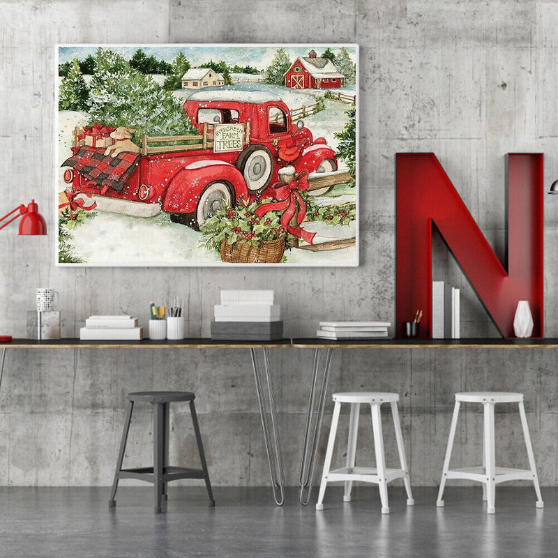 Frameless Oil Paint By Numbers Snow Cars DIY Canvas Picture Craft Kits