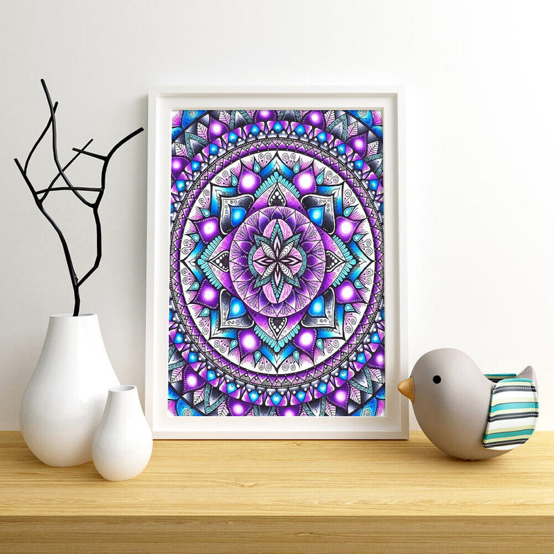 5D DIY Full Drill Cross Stitch Diamond Painting Purple Mandala Mosaic Wall Decor
