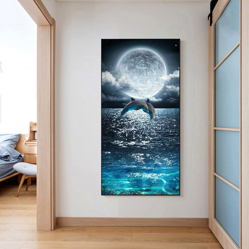 Dolphin Moon Oil Paint By Numbers DIY Handpainted on Canvas Wall Pictures
