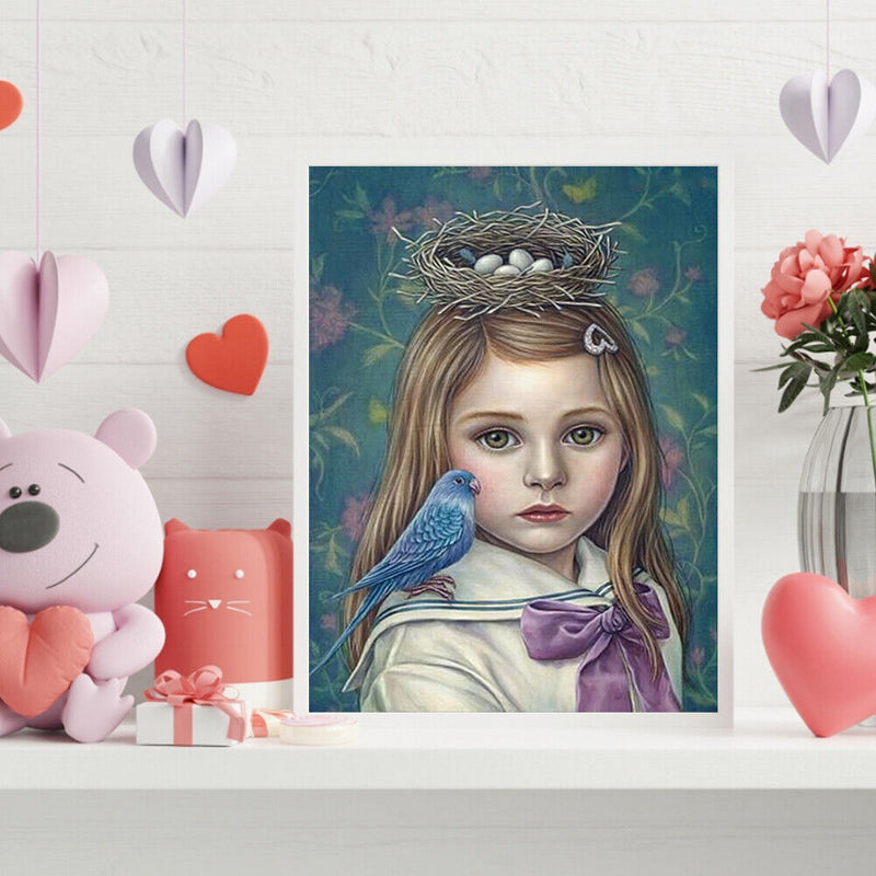 Frameless Oil Paint By Numbers DIY Girl Bird Picture Craft Kit for Living Room
