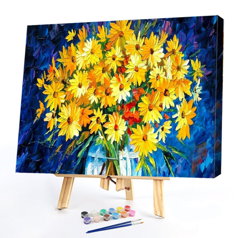 Yellow Flower Oil Paint By Numbers DIY Drawing Picture Kits Hand Painted Deco