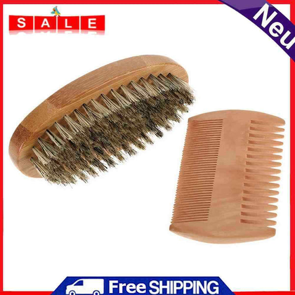 Professional Men Mustache Shaving Comb Bristle Wood Beard Brush Face Cleaning