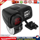 Motorcycle Handlebar Dual USB Charger with Voltmeter Thermometer (Red) Newly