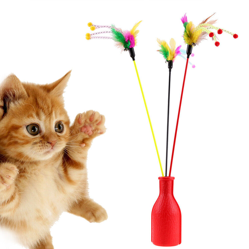 5pcs Funny Elastic Plastic Long Pole Colorful Flower Sticks Feather Tease