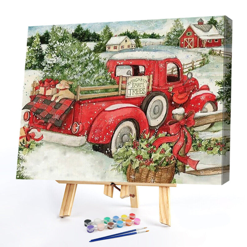 Frameless Oil Paint By Numbers Snow Cars DIY Canvas Picture Craft Kits