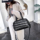 Women Retro Cotton Padded Nylon Messenger Bag Large Top-handle Bag (Black)