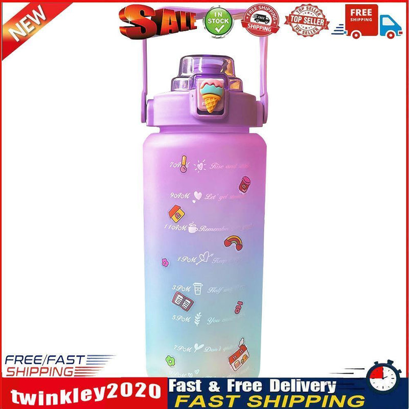 2000ML Large-capacity Water Bottle Frosted Straw Cup Leak-proof (Purple) Newly