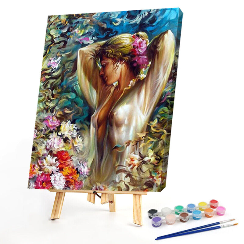 DIY Paint By Number Kit Women in Flowers No Frame for Home Decorative Art