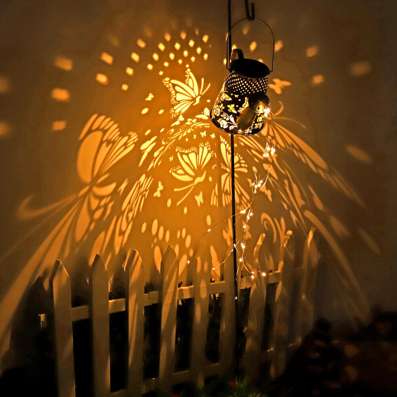 Solar Watering Can Projector Lights Outdoor Garden Yard Art Kettle Lamp (B)