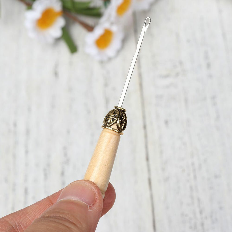 DIY Kit Wooden Handle Wig Crochet Hook Knitting Needle Weaving Braids Tools