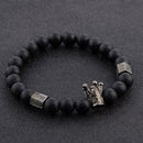 Men Fashion Black Lava Stone Crown Beaded Cuff Charm CL Q8X4 Bracelet K7G3