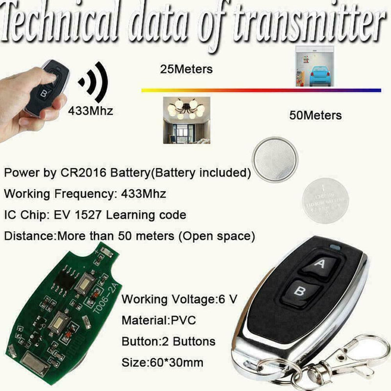 Wireless 433mhz RemoteControl Switch AC 220V 10A 2ch Transmitter W2E6 Relay O2I9