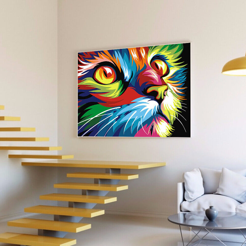 Cat Looking Up Full Round Rhinestone Picture DIY 16x12"" Home Decoration Kit